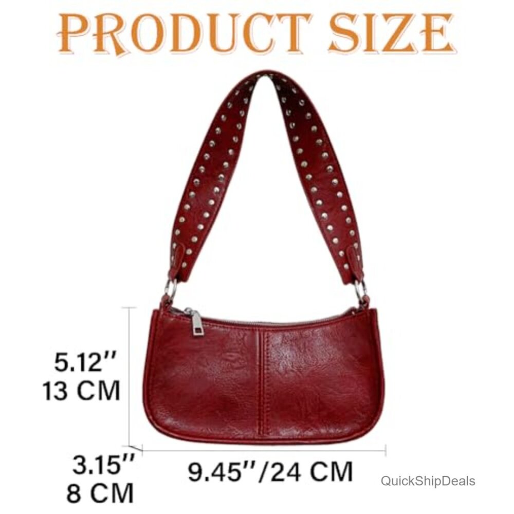 Y2K Studded Faux Leather Hobo Bag Adjustable Strap Crossbody Shoulder Purse - Picture 5 of 7